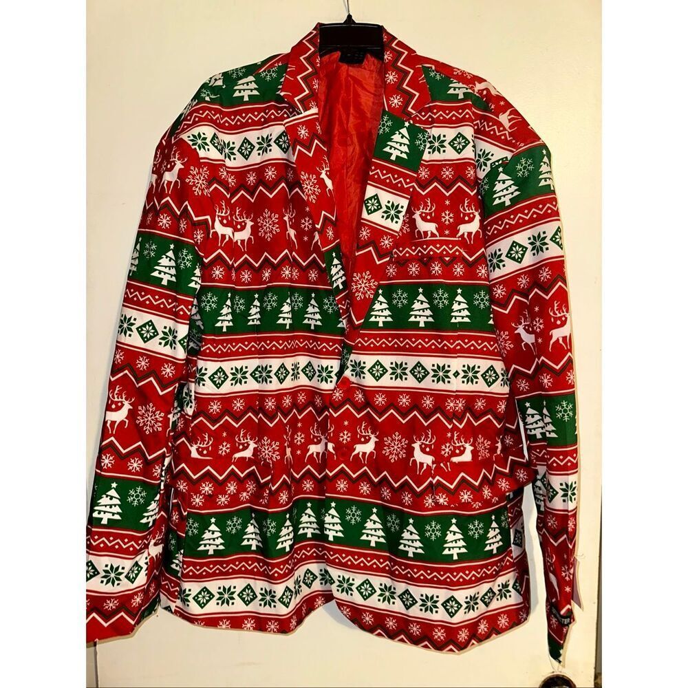 Suitmeister Jacket Red Happy Holidays Tree Sport Coat Blazer Festive Christmas